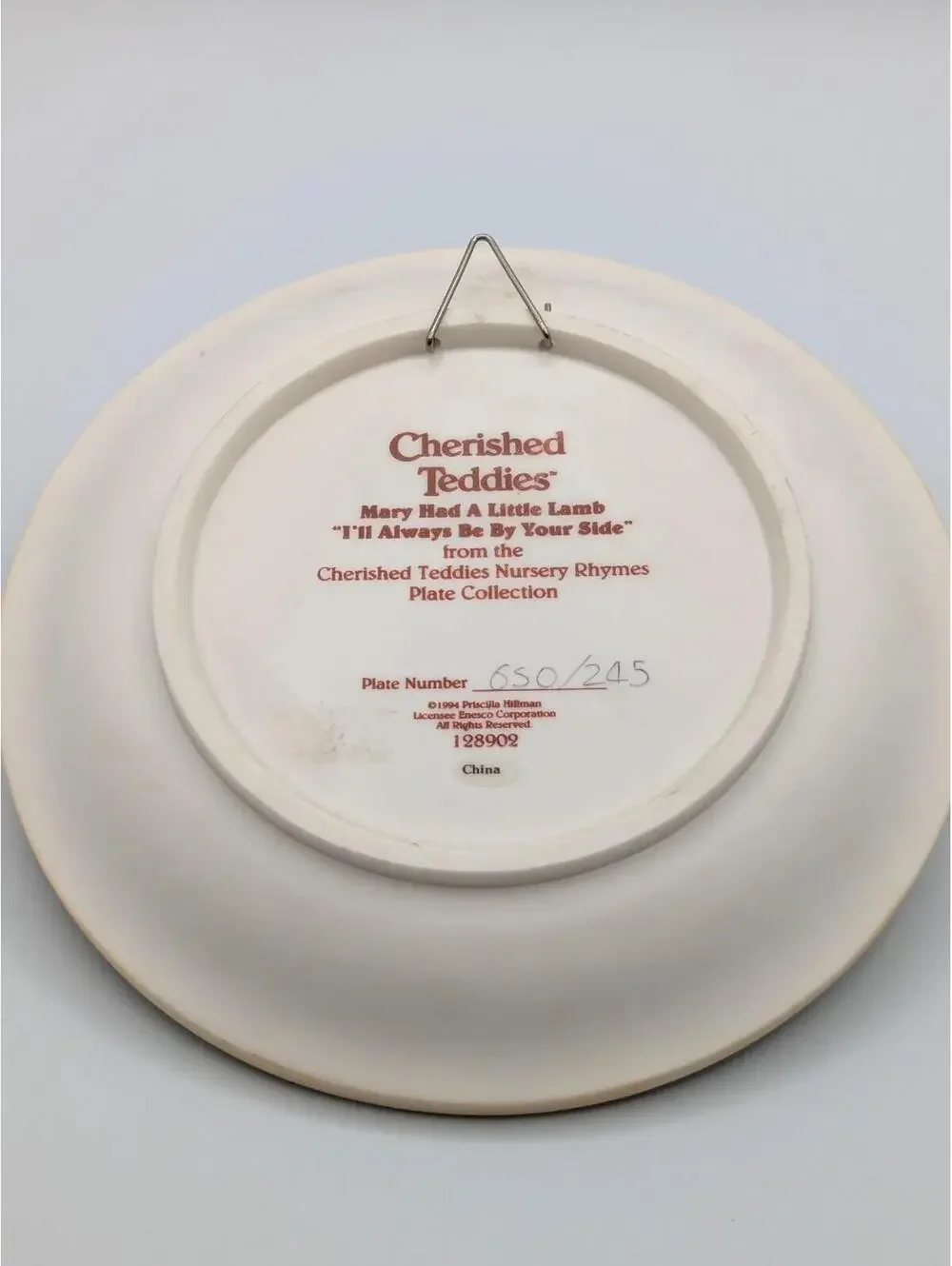 Cherished Teddies Mary Had a Little Lamb (128902) 1994, Nursery Rhyme Plate
